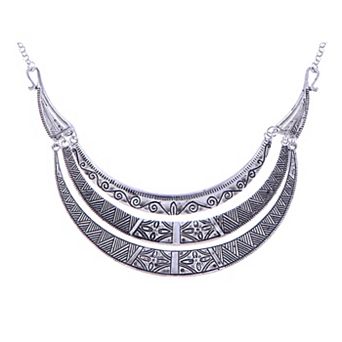 Women's Matte Filigree Floral Cut Out Statement Bib Collar Necklace