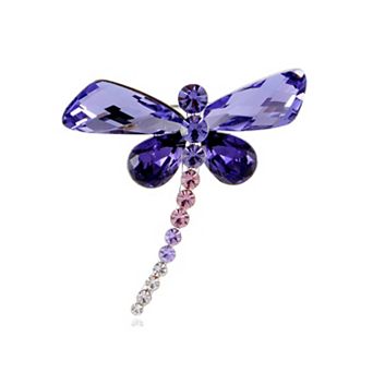 Women's Crystal Shine Amethyst Dragonfly Bug Brooch Pin