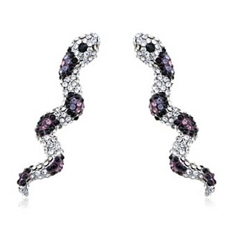 Women's Silvery Tone Spotted Boa Constrictor Snake Crystal Rhinestone Element Dangle Earrings