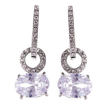 Women's Silver Big Round Circle Oval Diamond Dangle Drop Earrings