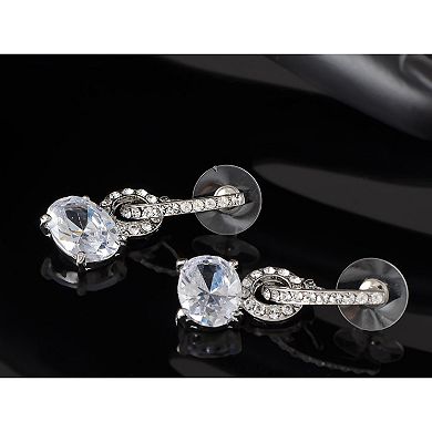 Women's Silver Big Round Circle Oval Diamond Dangle Drop Earrings