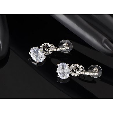 Women's Silver Big Round Circle Oval Diamond Dangle Drop Earrings