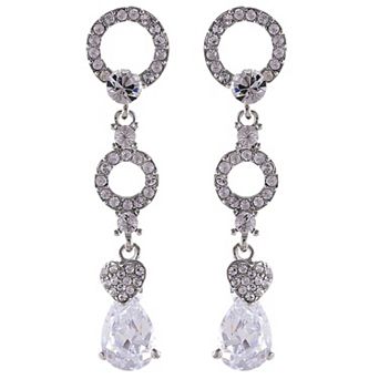 Women's Silver Circles With Heart Shape Teardrop Dangle Earrings