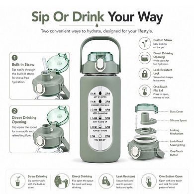 34oz Glass Motivational Water Bottle with Straw