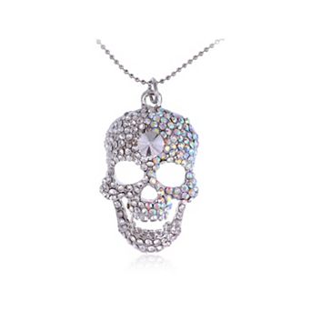 Women's Iridescent Halloween Skeleton Skull Head Pendant Necklace