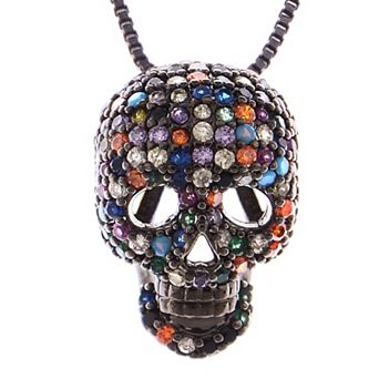 Women's Iridescent Halloween Skeleton Skull Head Pendant Necklace