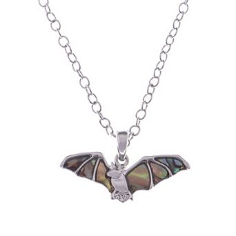 Women's Abalone Shell Fly Wing Bat Halloween Creepy Dark Pendant Necklace