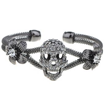 Women's Gothic Skull Floral Halloween Gray Cuff Bracelet