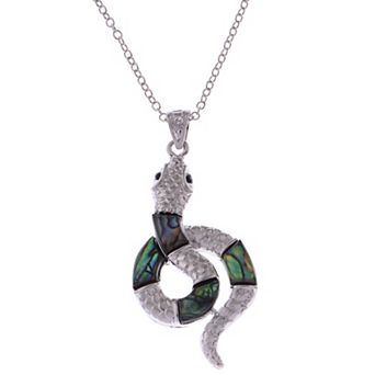 Women's Spiraled Abalone Patch Body Snake Pendant