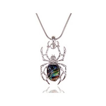 Women's Natural Sea Colored Enamel Spider Insect Pendant Necklace