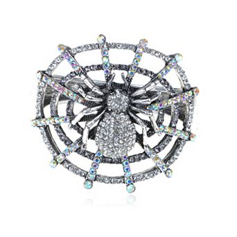 Women's Creepy Halloween Topaz Aurora Spider Web Bracelet Bangle Cuff