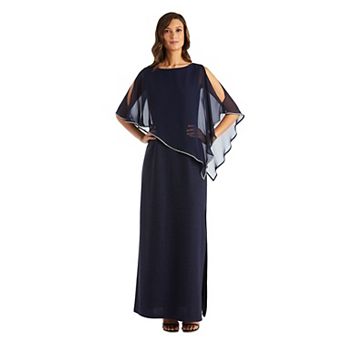 Petite R&M Richards Metallic Knit Poncho Rhinestone Trim Dress