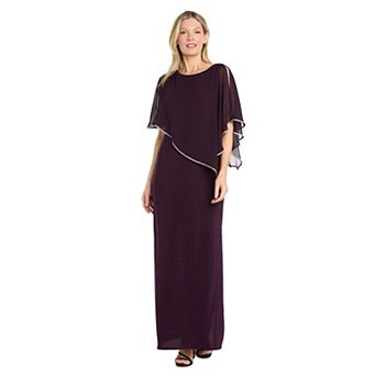 Petite R&M Richards Metallic Knit Poncho Rhinestone Trim Dress