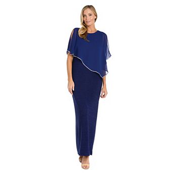 Petite R&M Richards Metallic Knit Poncho Rhinestone Trim Dress