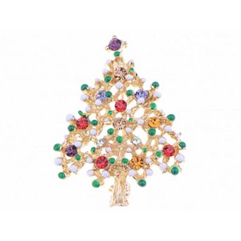 Women's Multicolor Holiday Christmas Tree Star Brooch Pin