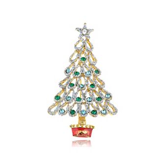 Women's Multicolor Holiday Christmas Tree Star Brooch Pin