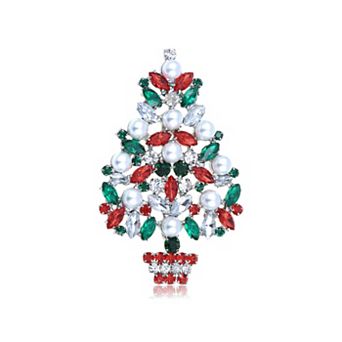 Women's Multicolor Holiday Christmas Tree Star Brooch Pin
