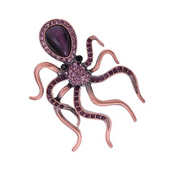 Women's Slive Colored Nautical Rose Octopus Brooch Pin