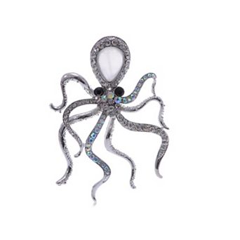 Women's Slive Colored Nautical Rose Octopus Brooch Pin