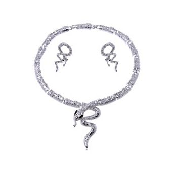 Women's Serpent Snake Tongue Hiss Necklace Earring Set