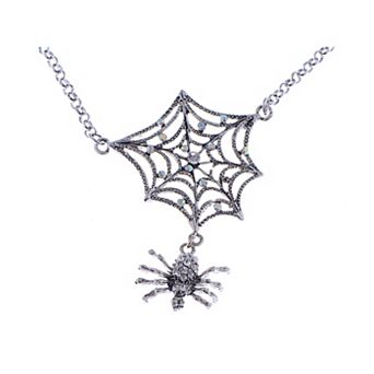 Women's Spider Lily Web Pendant Necklace Gun Ab