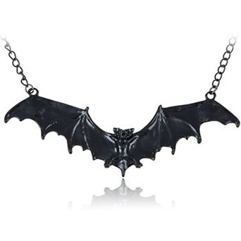 Women's Frightening Halloween Enamel Paint Flying Bat Chain Necklace Pendant