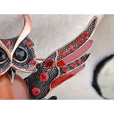 Women's Antique Wise Owl On Branch Painted Enamel Bird Brooch Pin