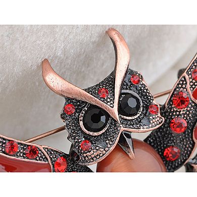 Women's Antique Wise Owl On Branch Painted Enamel Bird Brooch Pin
