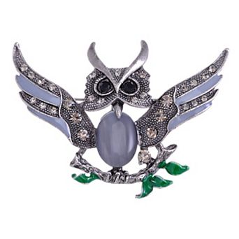Women's Antique Wise Owl On Branch Painted Enamel Bird Brooch Pin