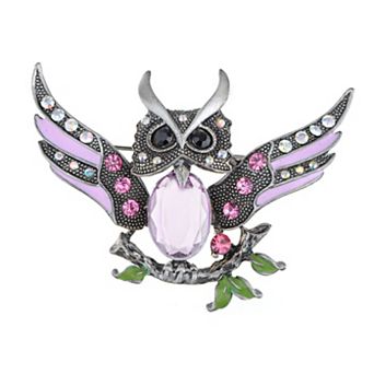 Women's Antique Wise Owl On Branch Painted Enamel Bird Brooch Pin