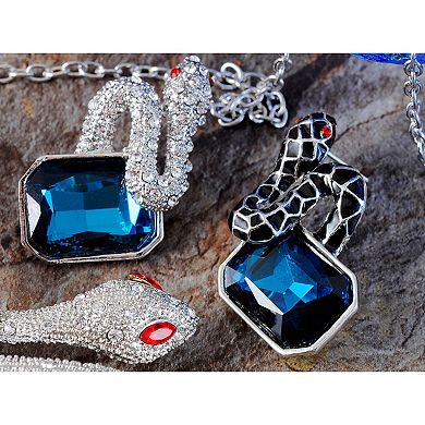 Women's Sapphire Silver Enamel Twin Snakes Necklace Earring Set
