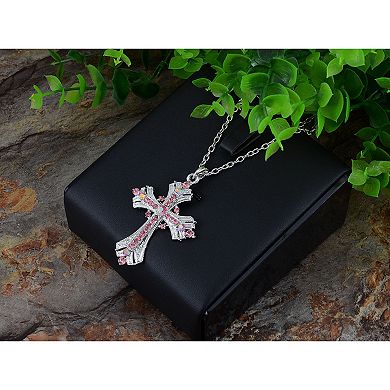Women's Religious Cross Pendant Necklace Aquamarine