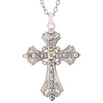 Women's Religious Cross Pendant Necklace Aquamarine