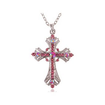 Women's Religious Cross Pendant Necklace Aquamarine