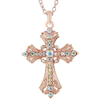 Women's Religious Cross Pendant Necklace Aquamarine