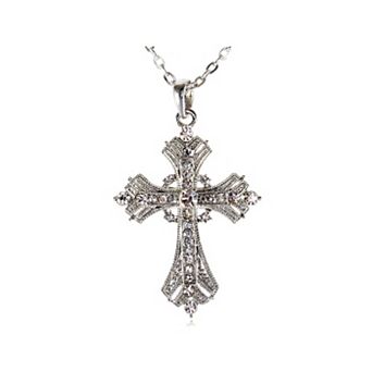 Women's Religious Cross Pendant Necklace Aquamarine