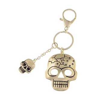 Women's Cracked Spooky Two Skull Face Head Key Chain