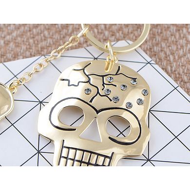 Women's Cracked Spooky Two Skull Face Head Key Chain