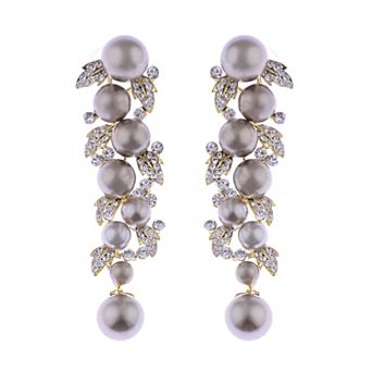 Women's Dangling Chandelier Pearl Vine Leaves Earrings