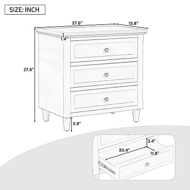 28'' Nightstand with 3 Spacious Drawers, Smooth Gliding Rails,for Bedroom, Living Room, Office