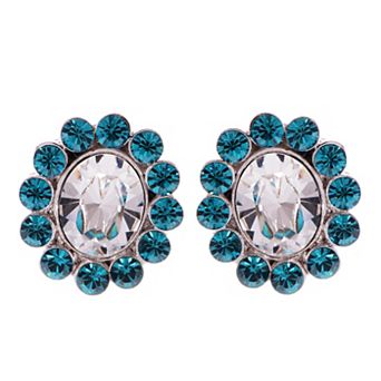 Women's Element Silver Zircon Colored Floral Flower Petal Stud Earrings
