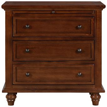 27.6'' Pine Wood Veneer Nightstand with 3 Drawers & Pull-Out Tray,Side Table for Bedroom, Office