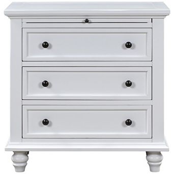 27.6'' Pine Wood Veneer Nightstand with 3 Drawers & Pull-Out Tray,Side Table for Bedroom, Office