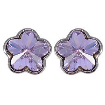 Women's Element Silver Violet Floral Flower Stud Earrings