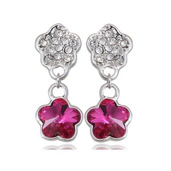 Women's Element Silver Violet Floral Flower Stud Earrings