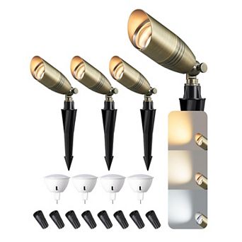 Solid Brass Landscape Spotlights 12V LED 3CCT MR16 Bulb Outdoor Bronze 4 Pack
