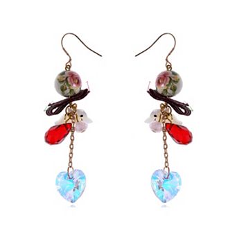 Women's Element Multicolored Oriental Dove Heart Beaded Dangle Earrings