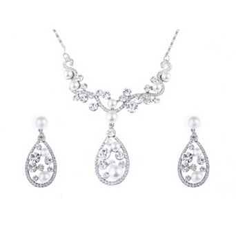 Women's Pearl Element Teardrop Dangle Earring Necklace Set