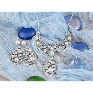 Women's Pearl Element Teardrop Dangle Earring Necklace Set