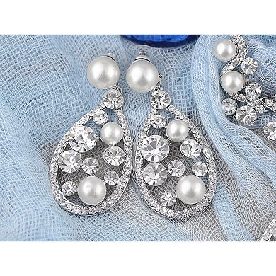 Women's Pearl Element Teardrop Dangle Earring Necklace Set